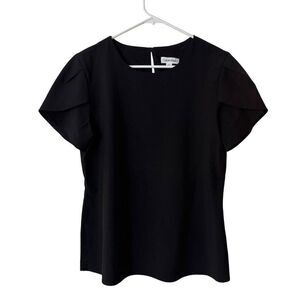 Calvin Klein Women's Black Ruffle Sleeve Top S Polyester/Elastane Blend